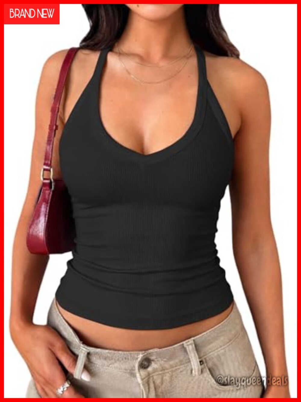 Removable Padded Cups Racerback V Neck Cotton Ribbed Tank Top